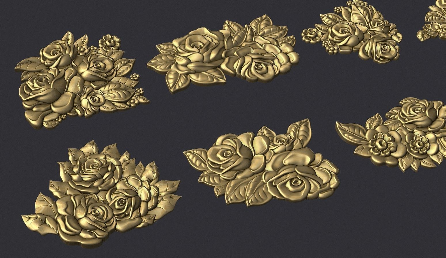 Bouquet of roses bas relief set 3D print model_4