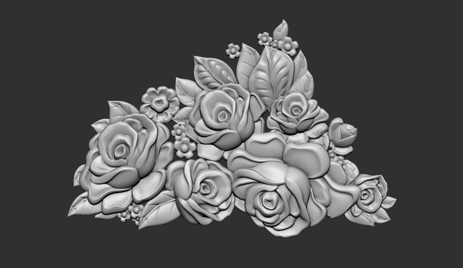 Bouquet of roses bas relief set 3D print model_6