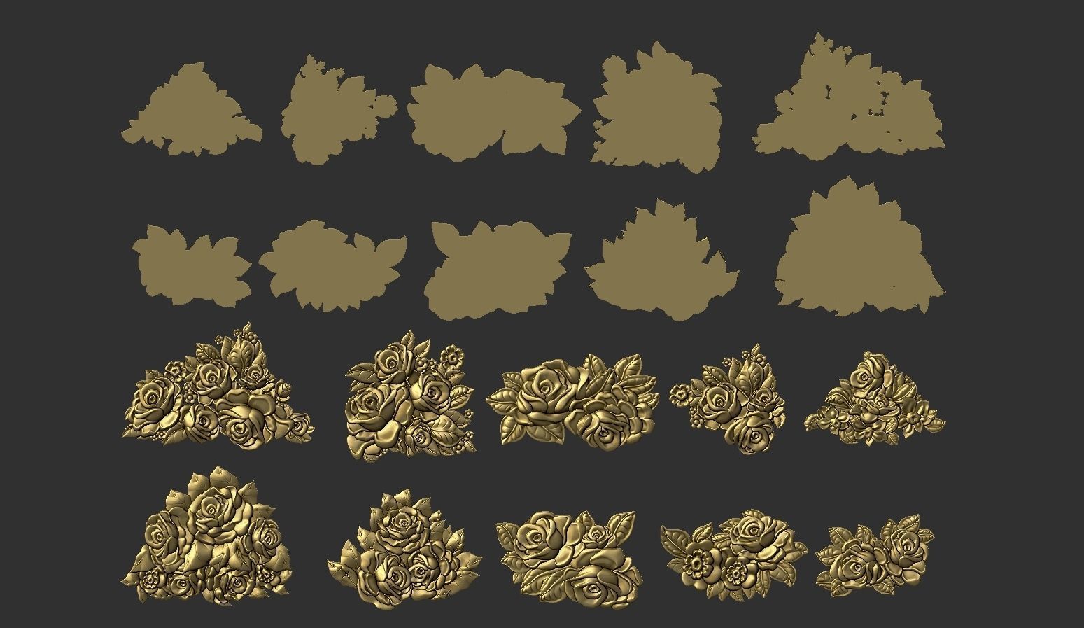 Bouquet of roses bas relief set 3D print model_5