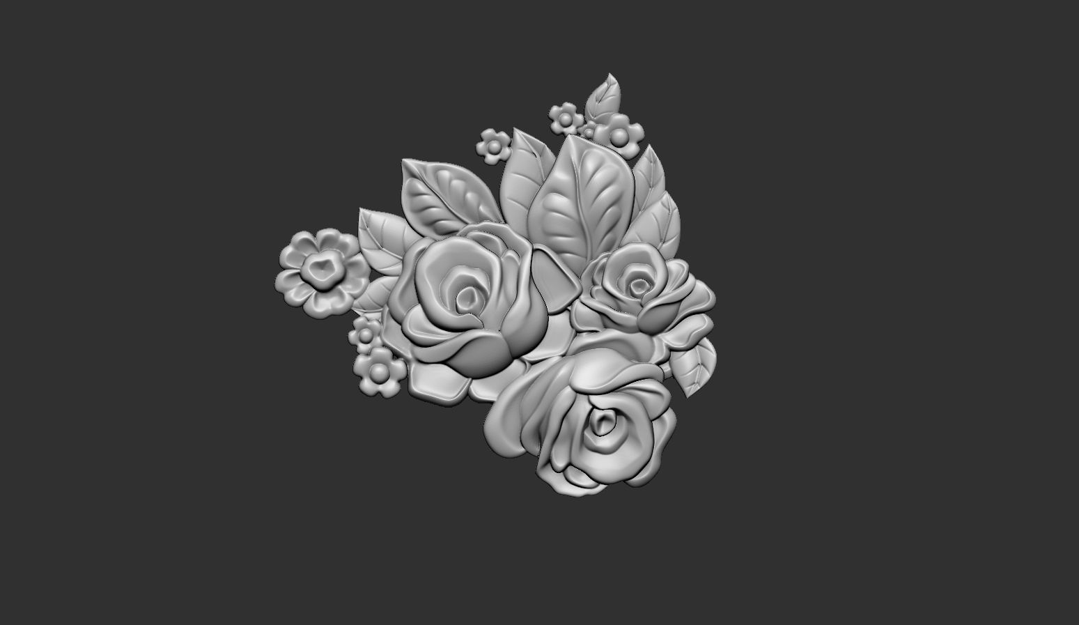Bouquet of roses bas relief set 3D print model_13