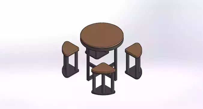Chair Set table with four stools 3D print model