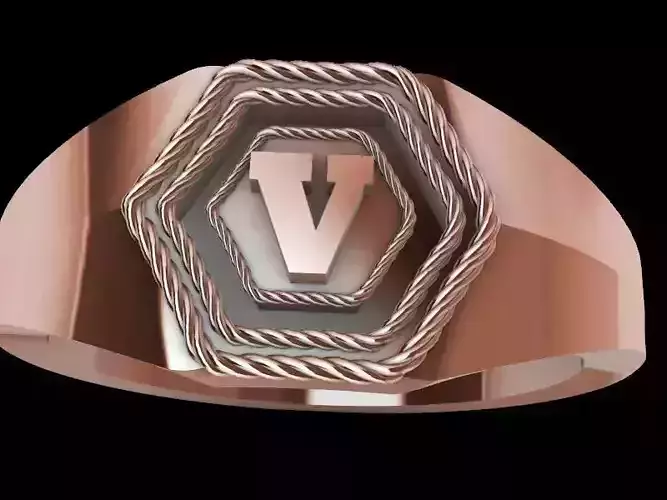 v alphabet hexagon signet ring stl verified 