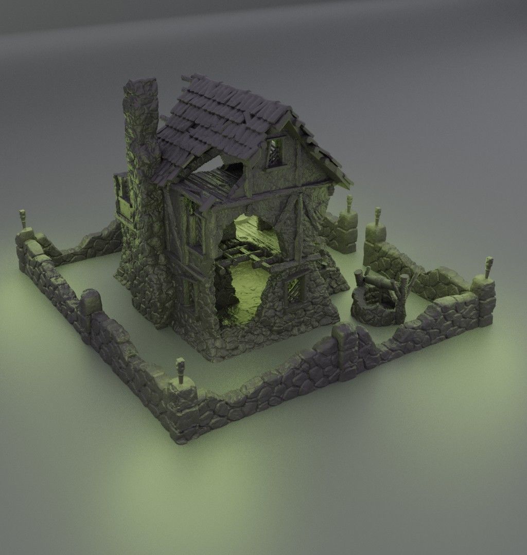 Ruined FarmHouse Tabletop Terrain 28 mm 3D print model_2