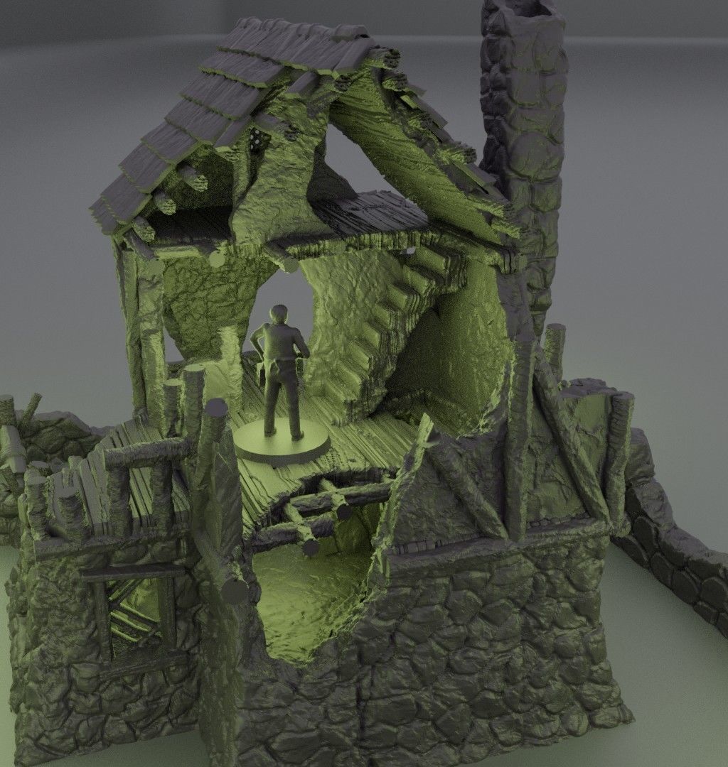 Ruined FarmHouse Tabletop Terrain 28 mm 3D print model_4