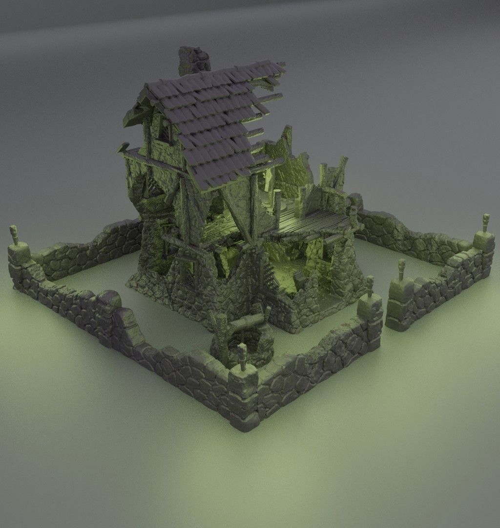 Ruined FarmHouse Tabletop Terrain 28 mm 3D print model_1