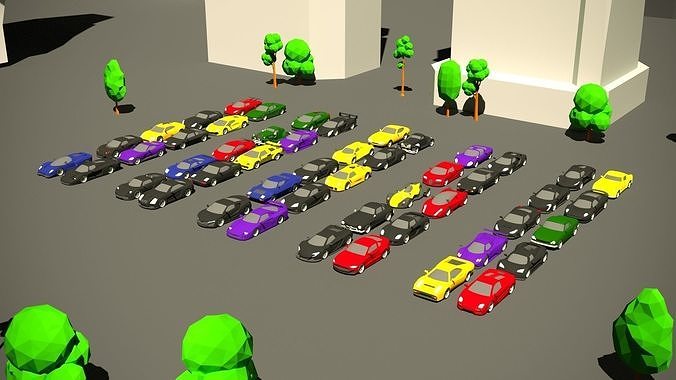 Simple Sport Car Pack for Game Low-poly 3D model