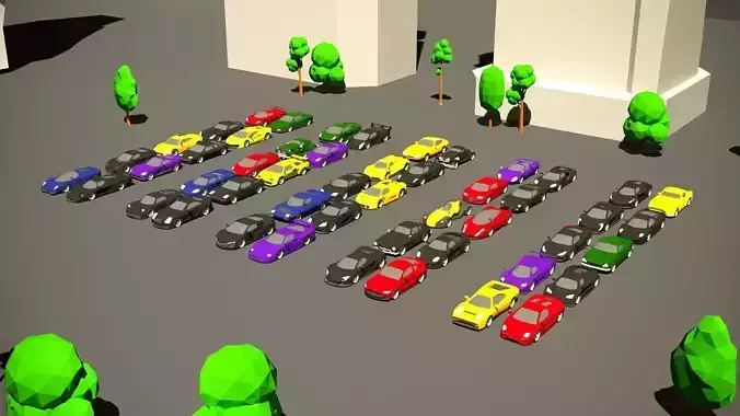 Simple Sport Car Pack for Game Low-poly 3D model