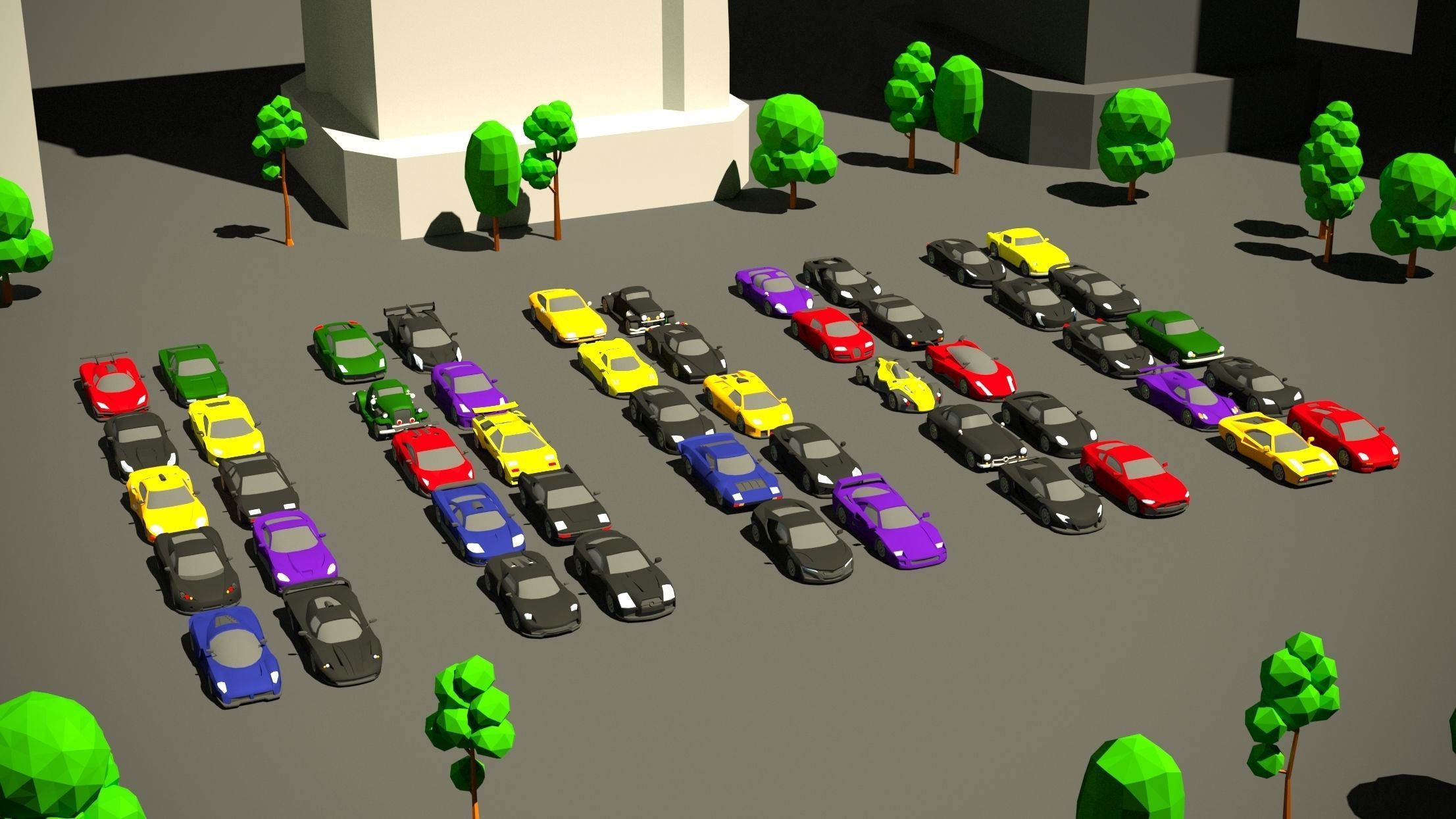 Simple Sport Car Pack for Game Low-poly 3D model_1