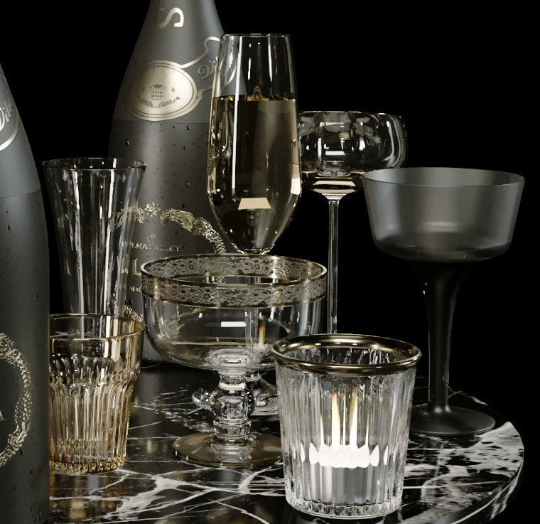 Alcoholic set of elite sparkling wine and a glass 3D model_3