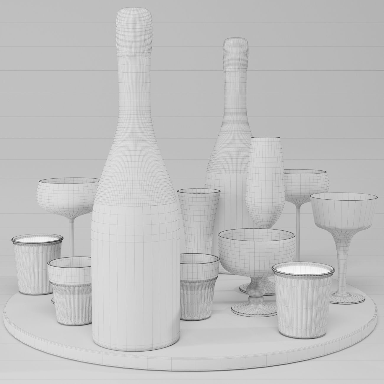 Alcoholic set of elite sparkling wine and a glass 3D model_2