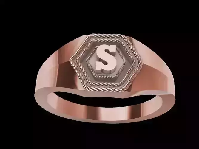 s alphabet hexagon signet ring stl verified 