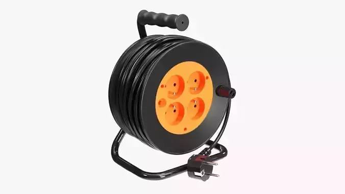 Extension cord reel with sockets 01 3D model