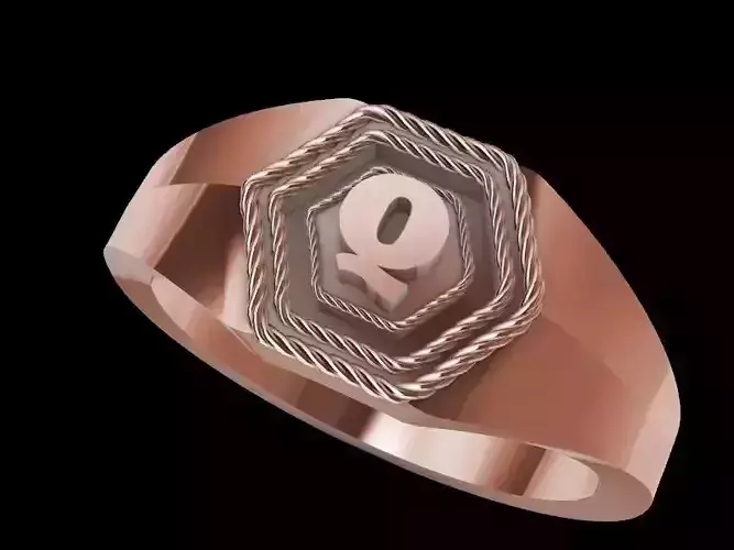 q alphabet hexagon signet ring stl verified 
