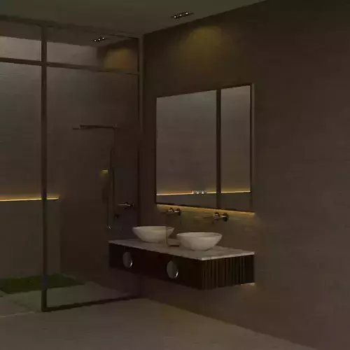 Realistic Minimalist Concrete Bathroom 