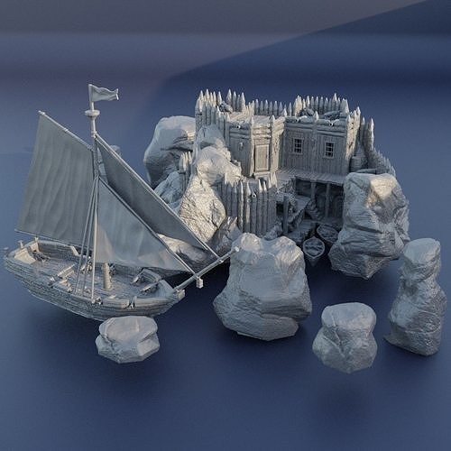 Small Pirate Cove  Tabletop Terrain 28 mm 3D print model