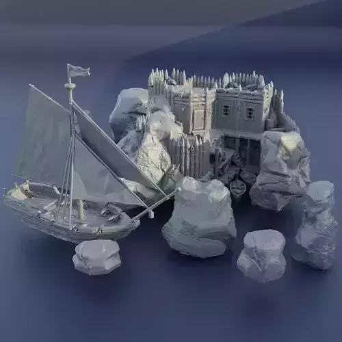 Small Pirate Cove  Tabletop Terrain 28 mm 3D print model