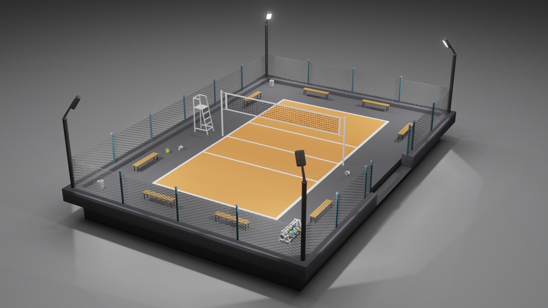 Volleyball Court Low-poly 3D model_9