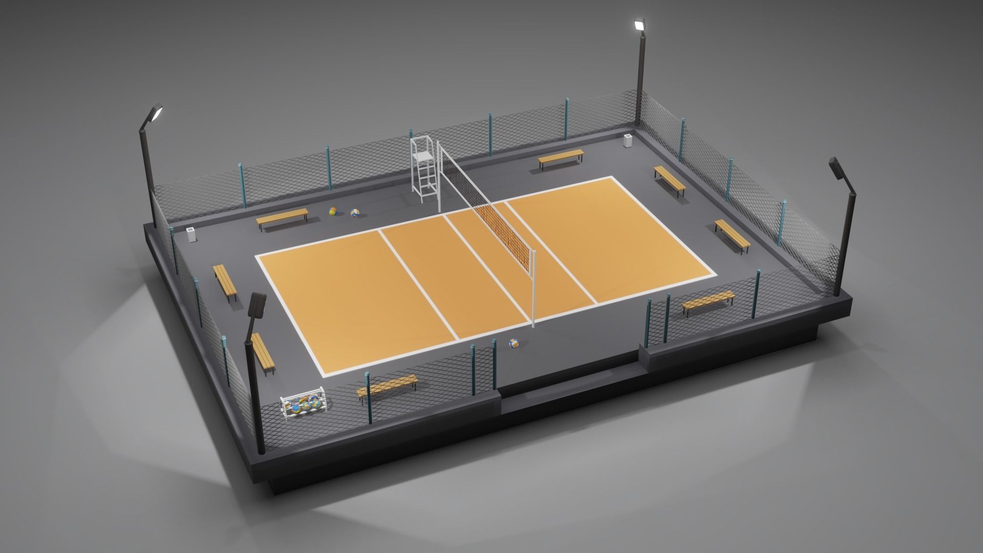 Volleyball Court Low-poly 3D model_7