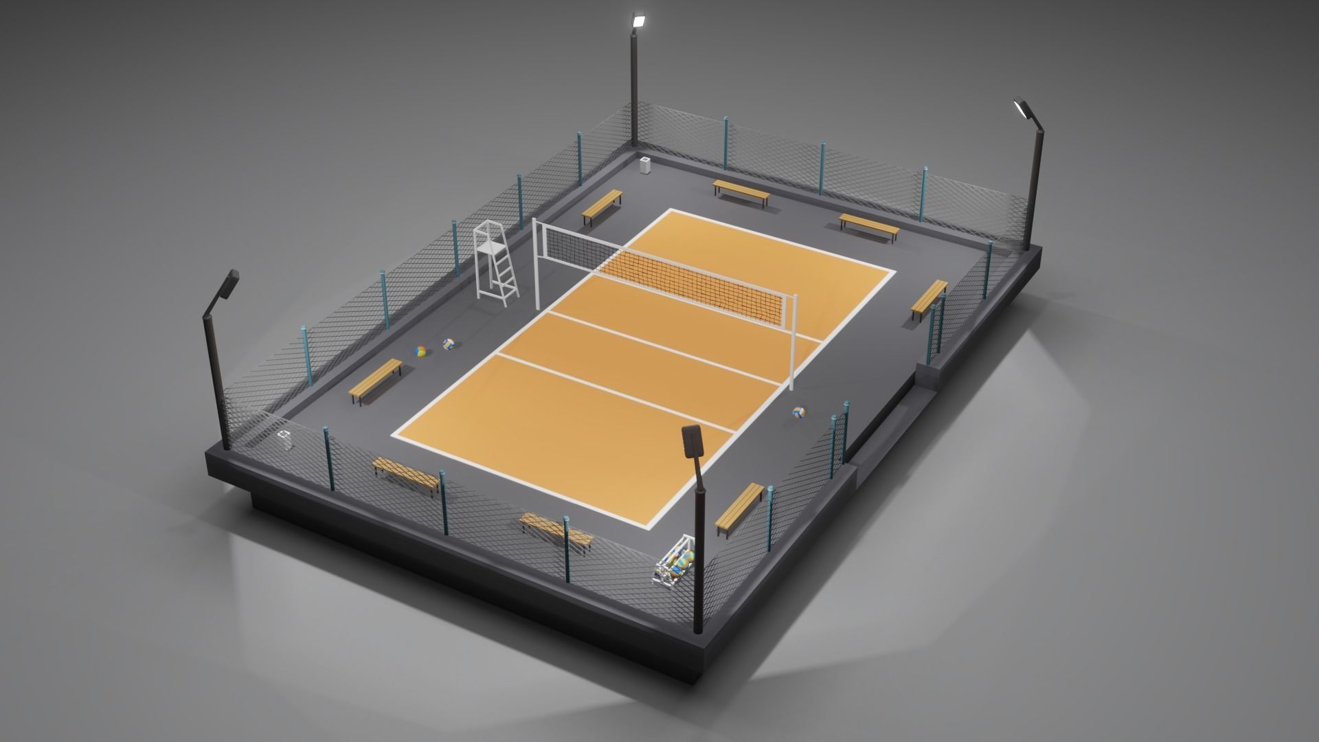 Volleyball Court Low-poly 3D model_8
