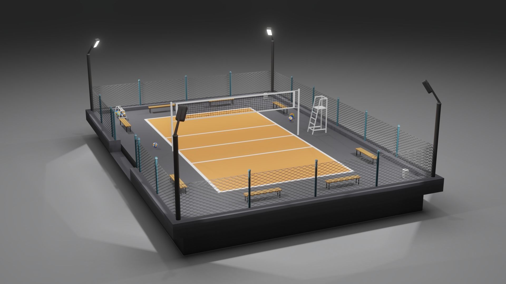 Volleyball Court Low-poly 3D model_11
