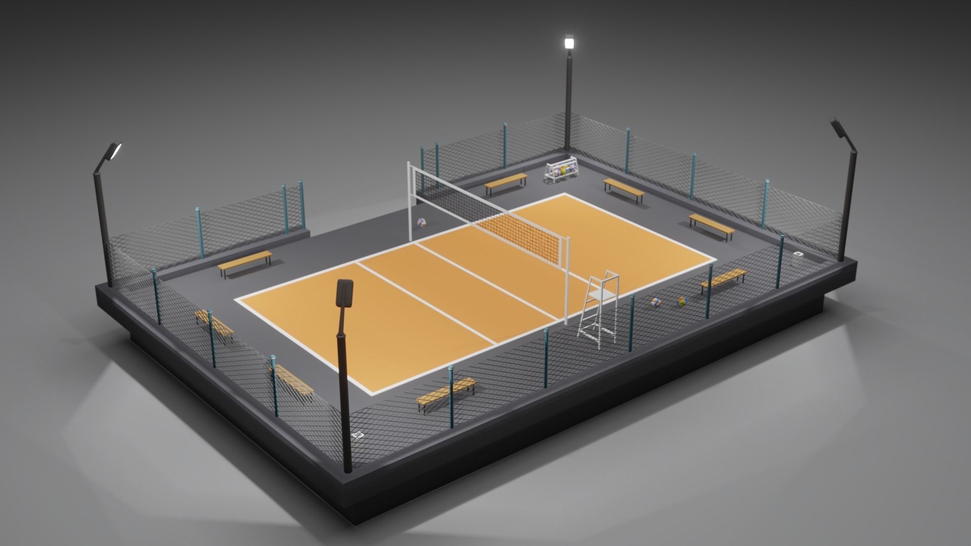 Volleyball Court Low-poly 3D model_12