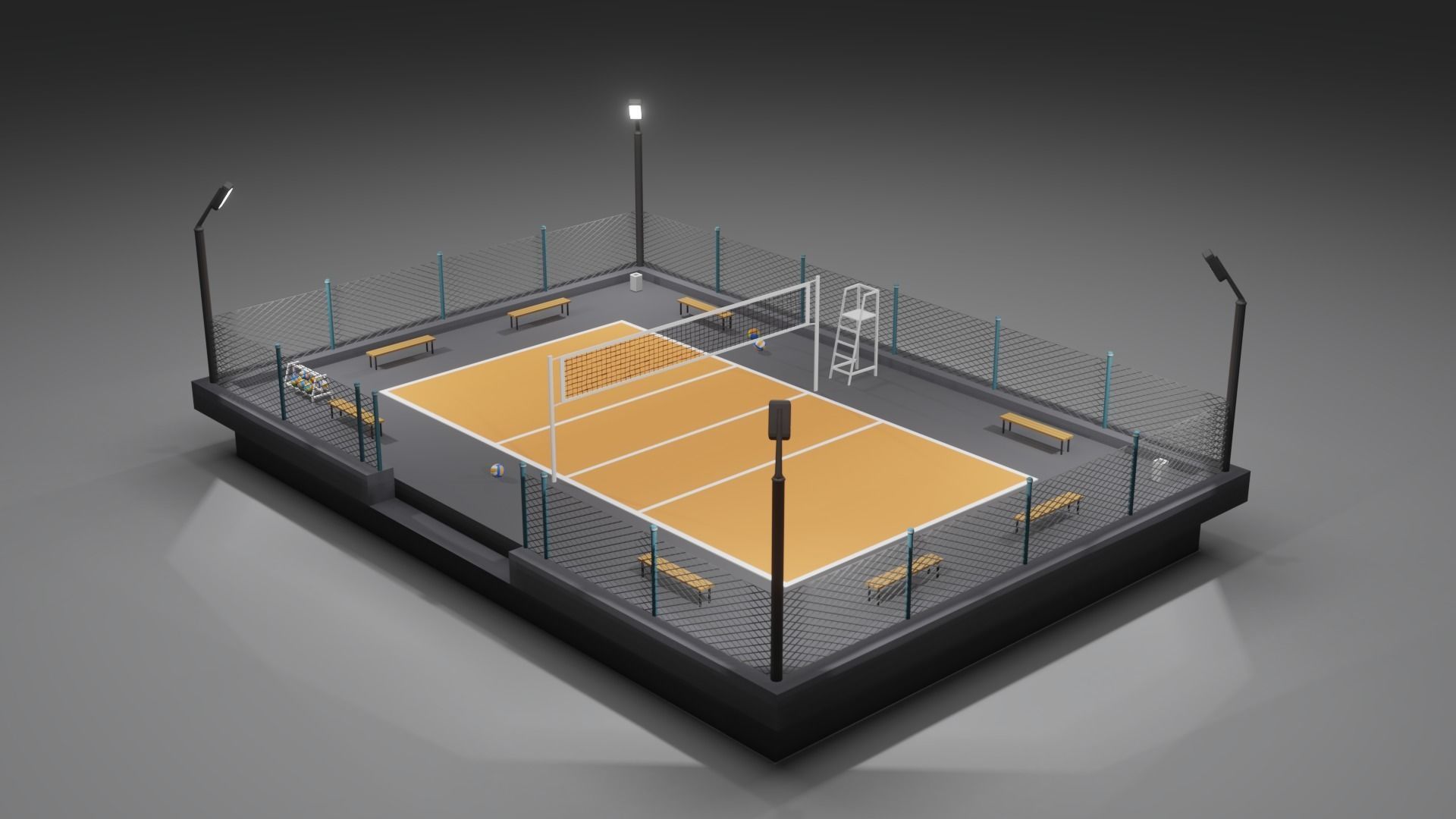 Volleyball Court Low-poly 3D model_5