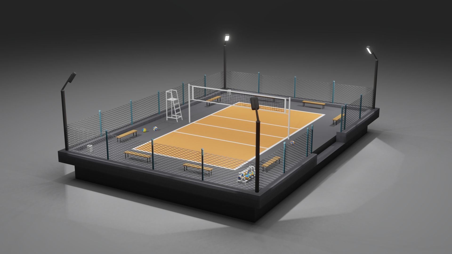 Volleyball Court Low-poly 3D model_4