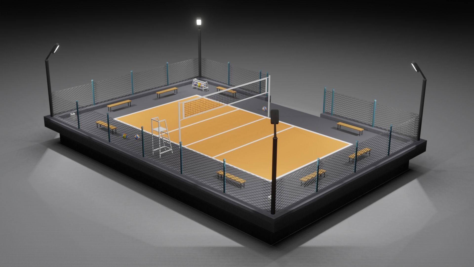 Volleyball Court Low-poly 3D model_3