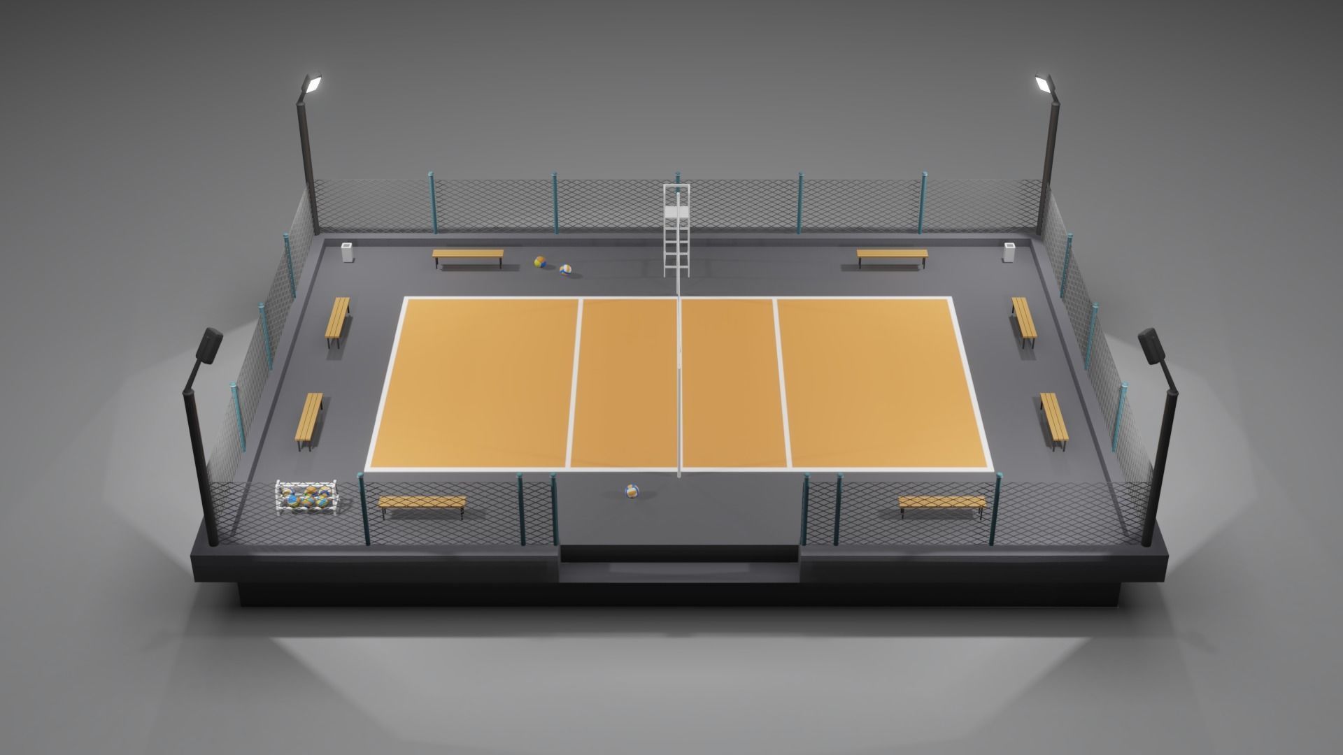 Volleyball Court Low-poly 3D model_6