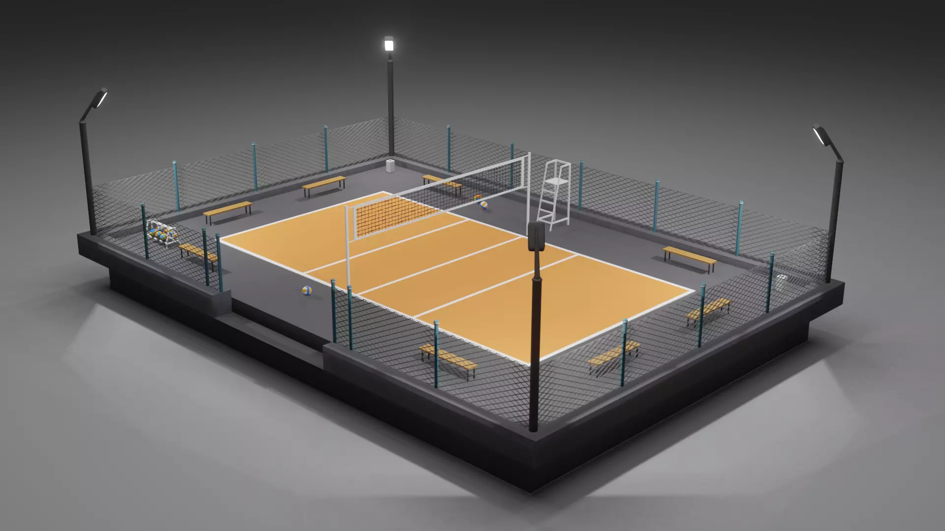 Volleyball Court Low-poly 3D model_0