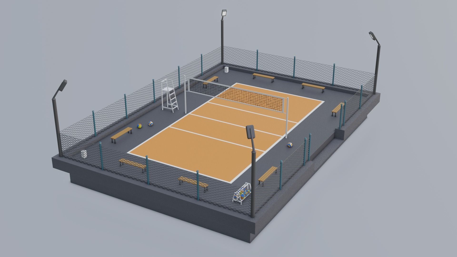 Volleyball Court Low-poly 3D model_10
