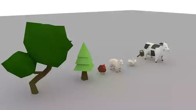 Low poly animals goose and hammer