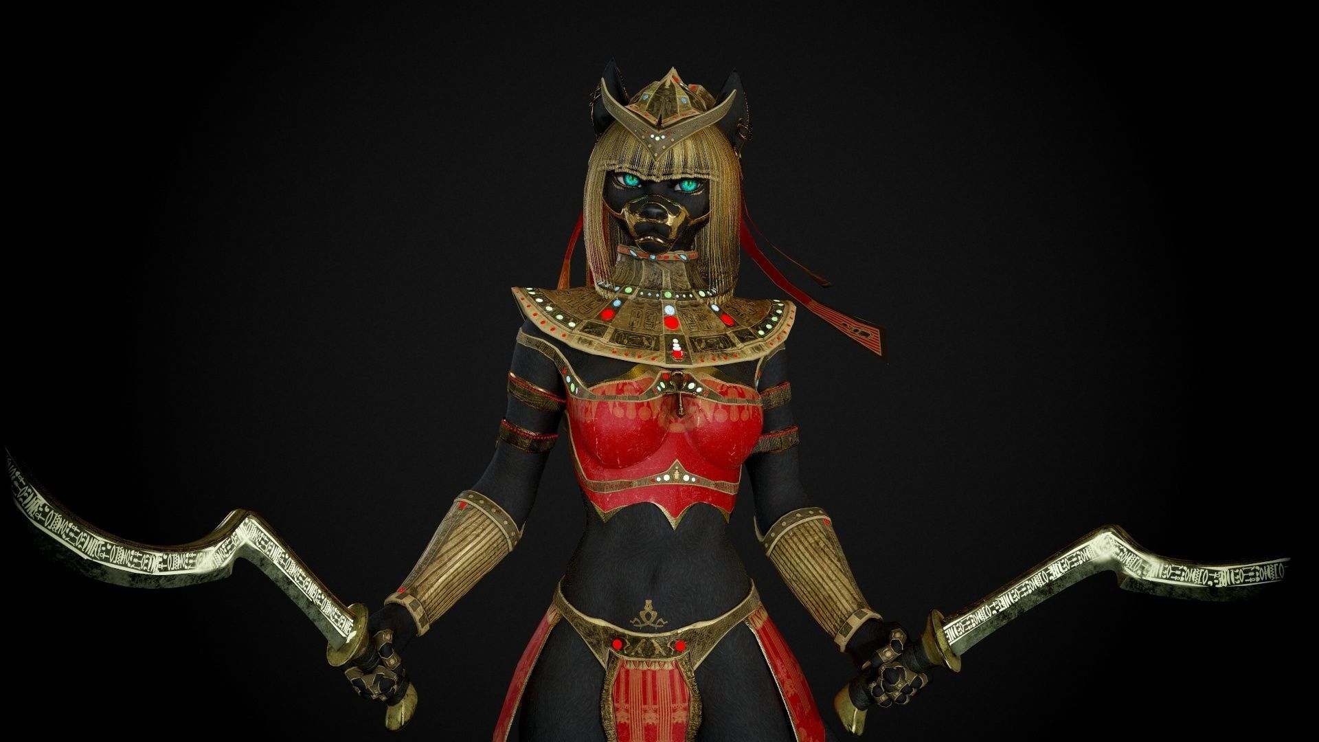Bastet - Game Ready Egyptian Warrior Low-poly 3D model_16