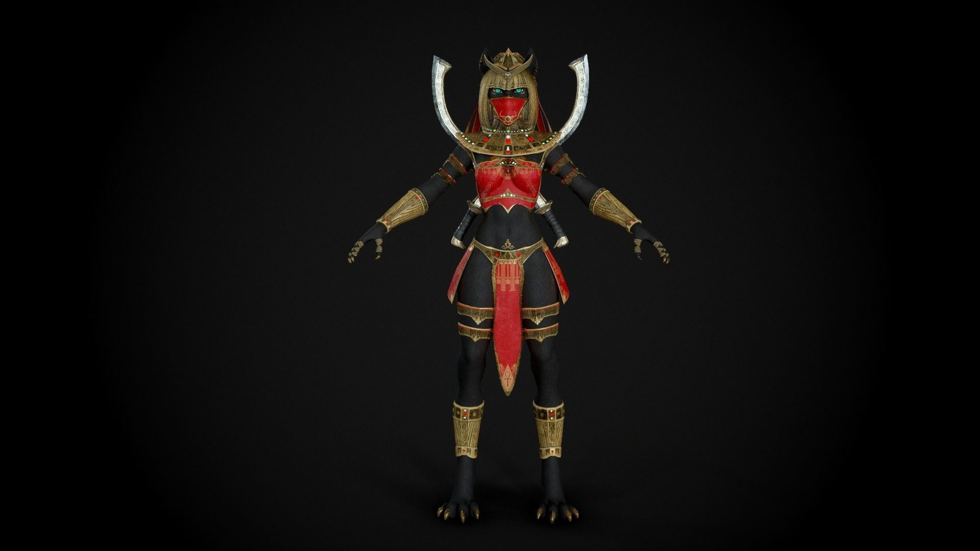 Bastet - Game Ready Egyptian Warrior Low-poly 3D model_3