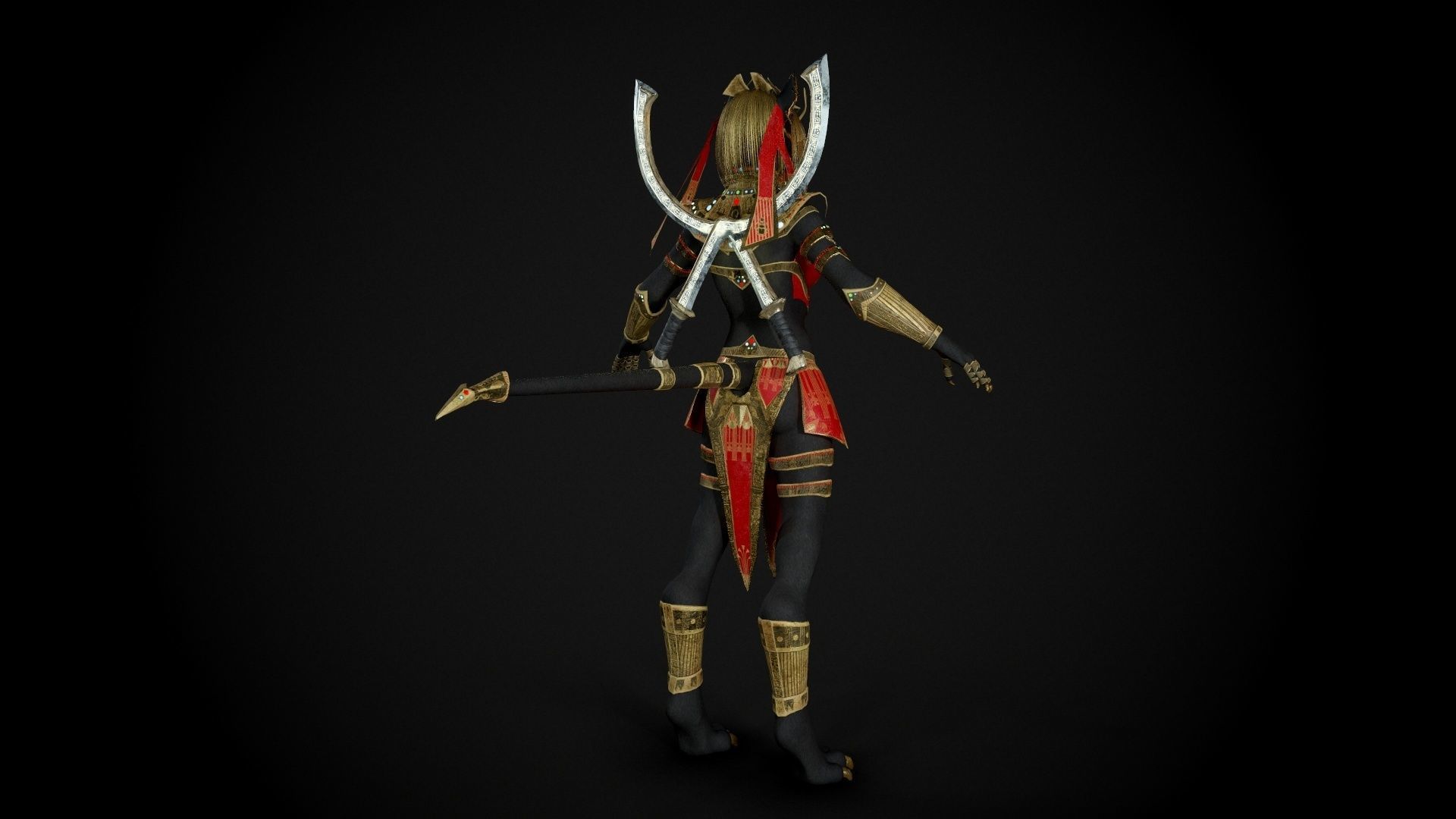 Bastet - Game Ready Egyptian Warrior Low-poly 3D model_5