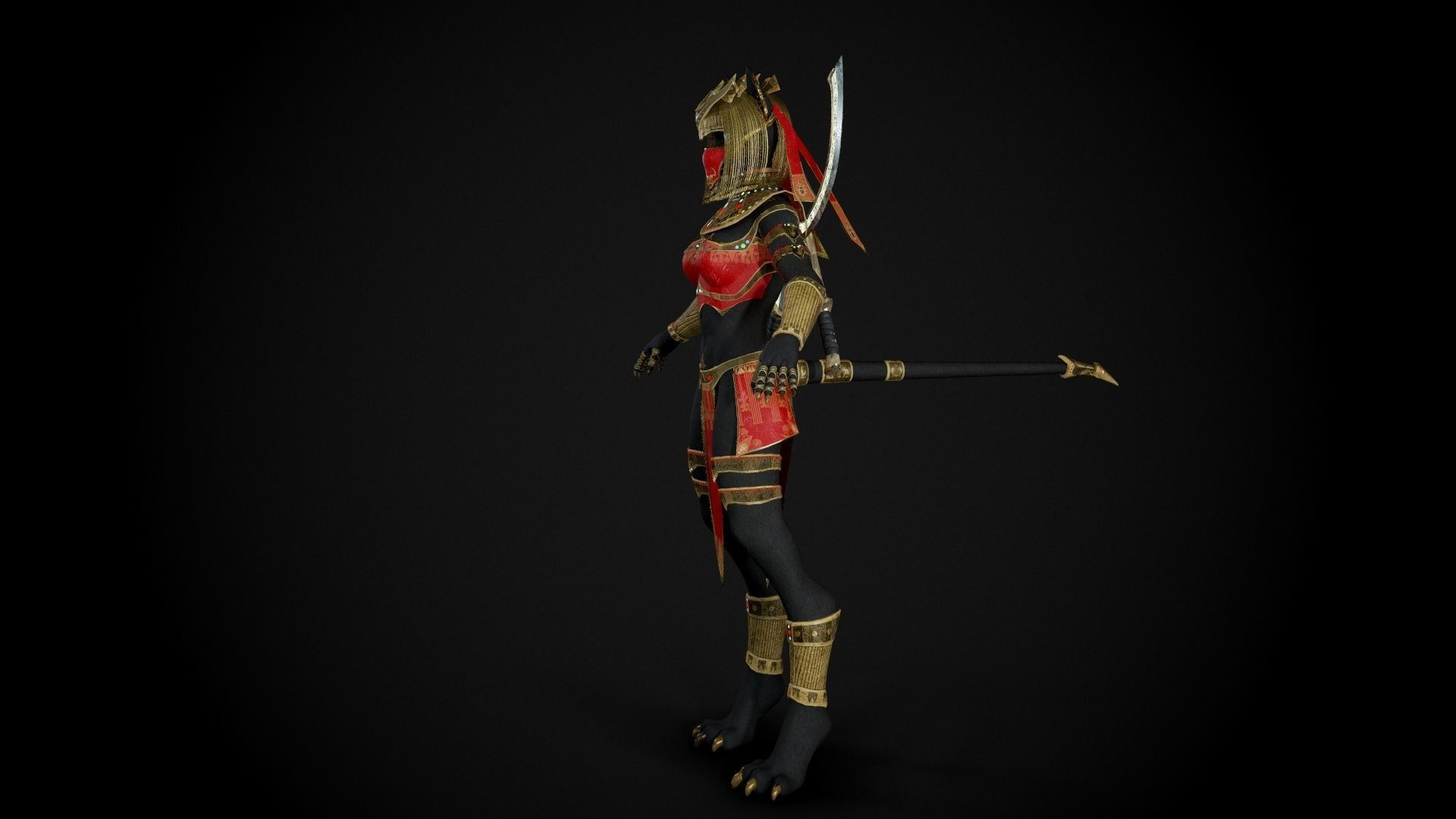 Bastet - Game Ready Egyptian Warrior Low-poly 3D model_7
