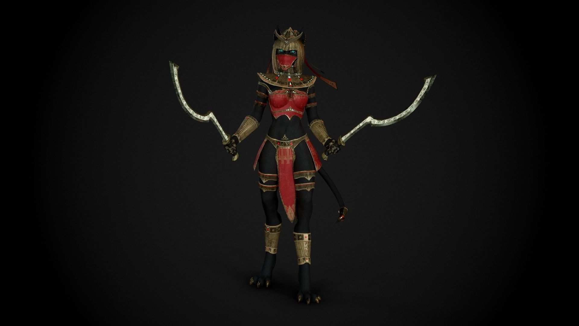 Bastet - Game Ready Egyptian Warrior Low-poly 3D model_2