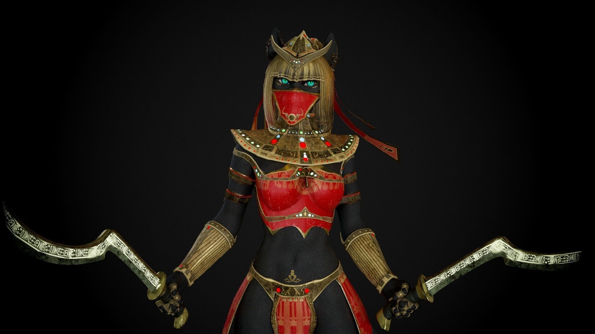 Bastet - Game Ready Egyptian Warrior Low-poly 3D model_15