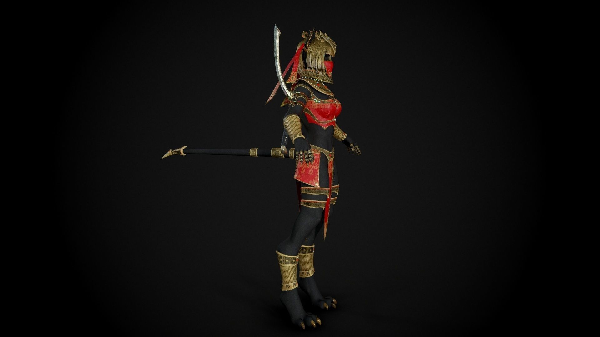 Bastet - Game Ready Egyptian Warrior Low-poly 3D model_4