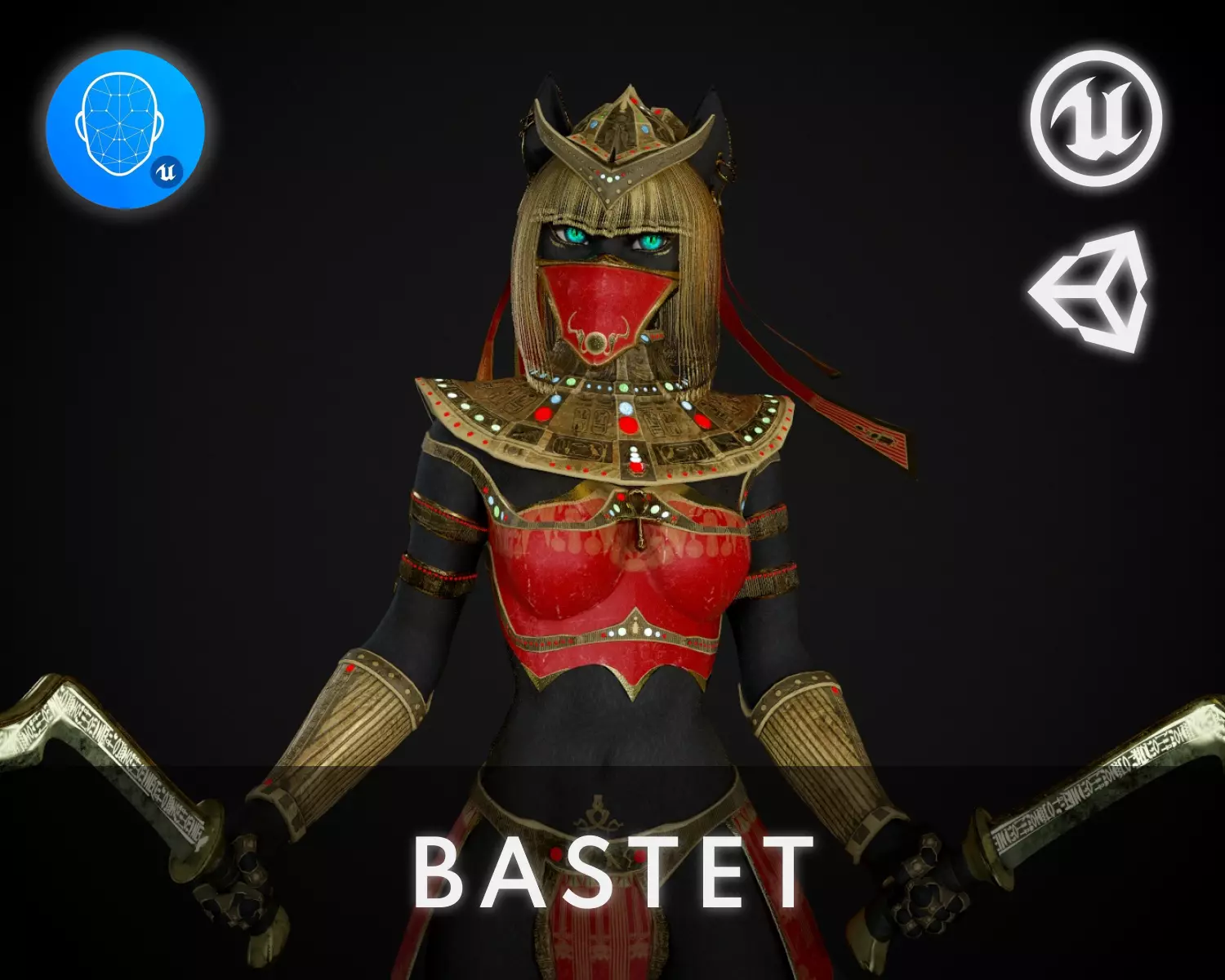 Bastet - Game Ready Egyptian Warrior Low-poly 3D model_0