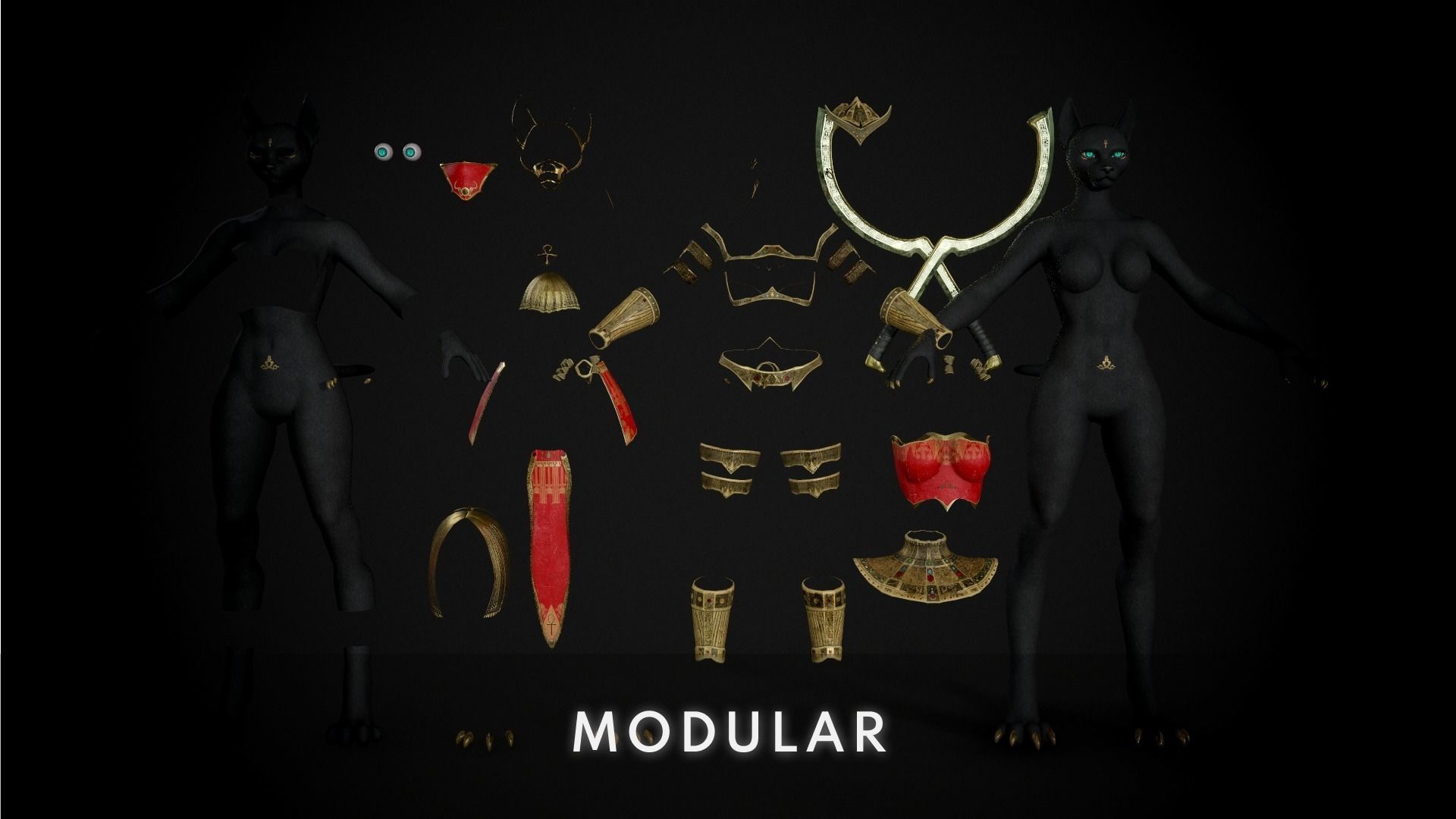 Bastet - Game Ready Egyptian Warrior Low-poly 3D model_9