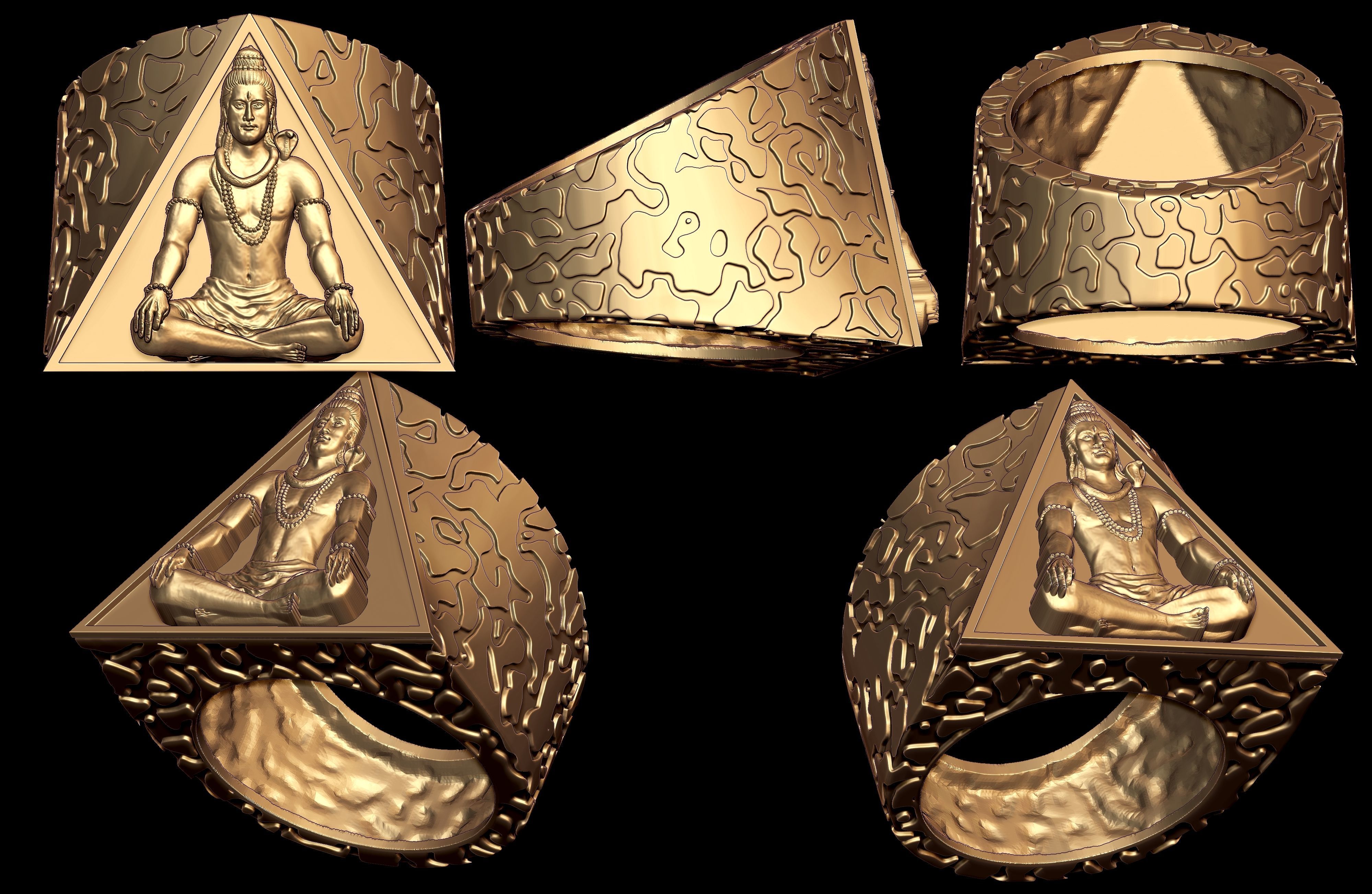 Antique Shiv Ji Ring  3D print model_3