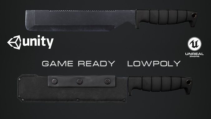 Machete knife on checkered table Low-poly 3D model