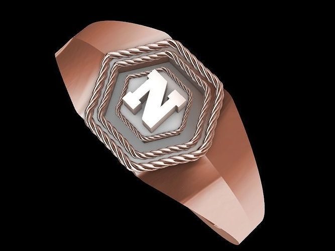 n alphabet hexagon signet ring stl verified  3D print model