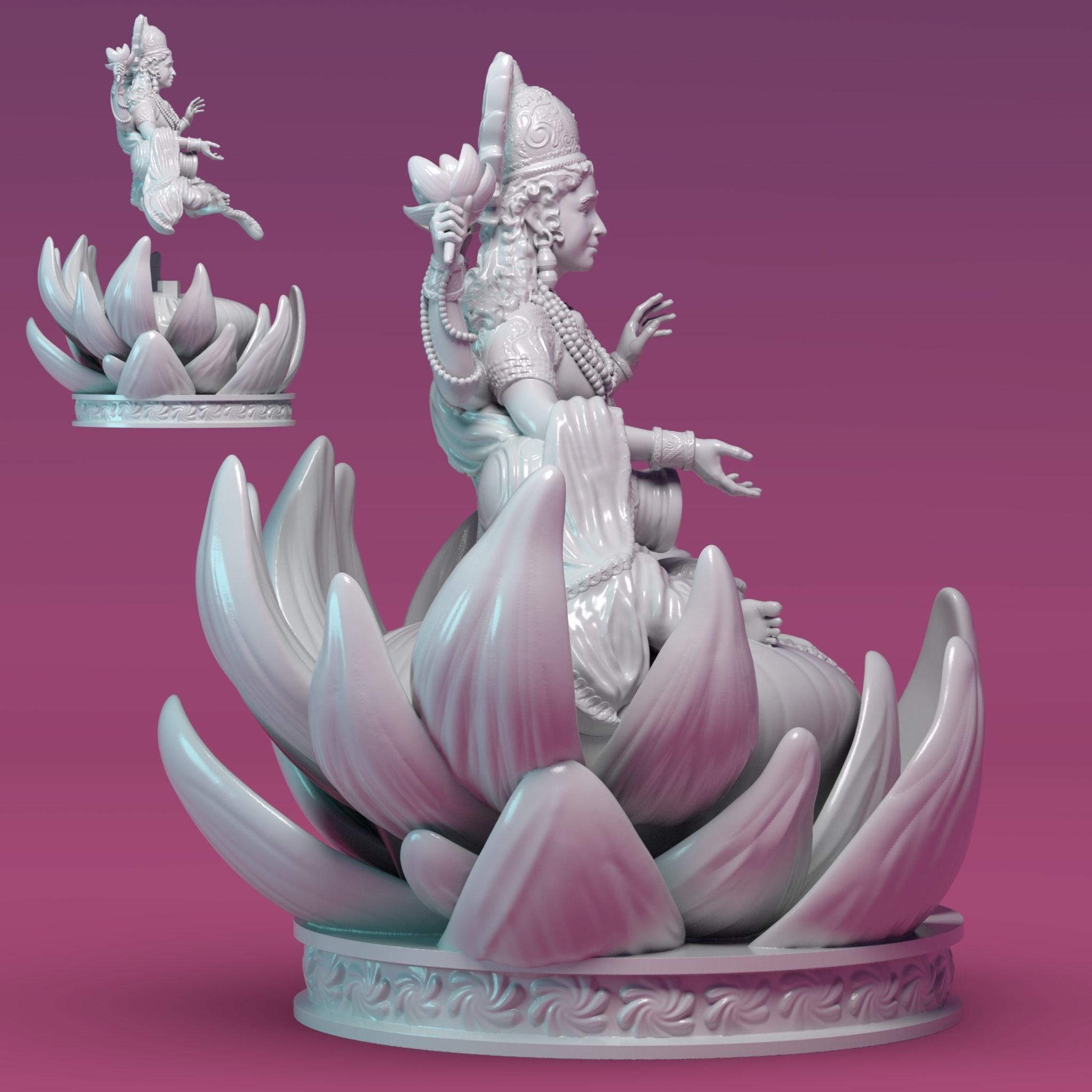 LAKSHMI statue of lotus flower 3D print model_2