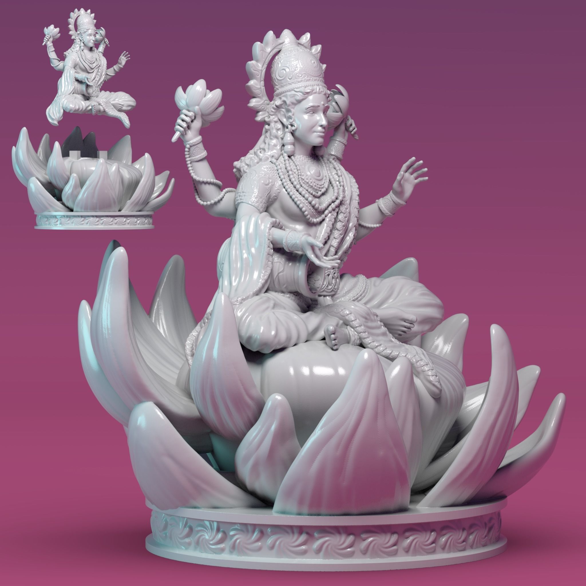 LAKSHMI statue of lotus flower 3D print model_1