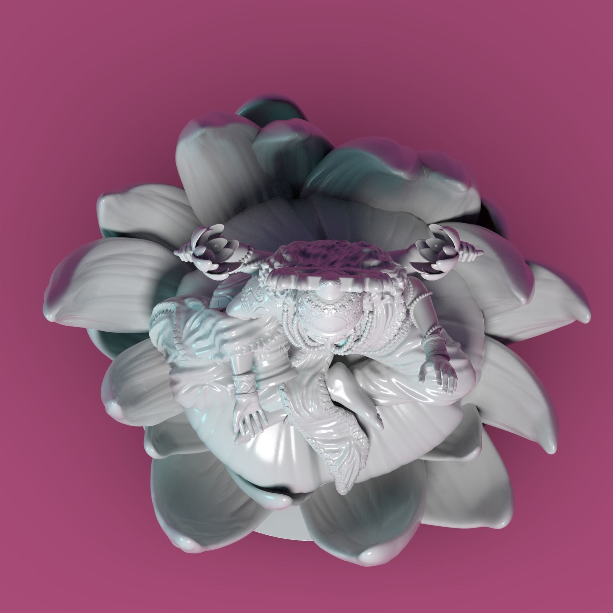 LAKSHMI statue of lotus flower 3D print model_6