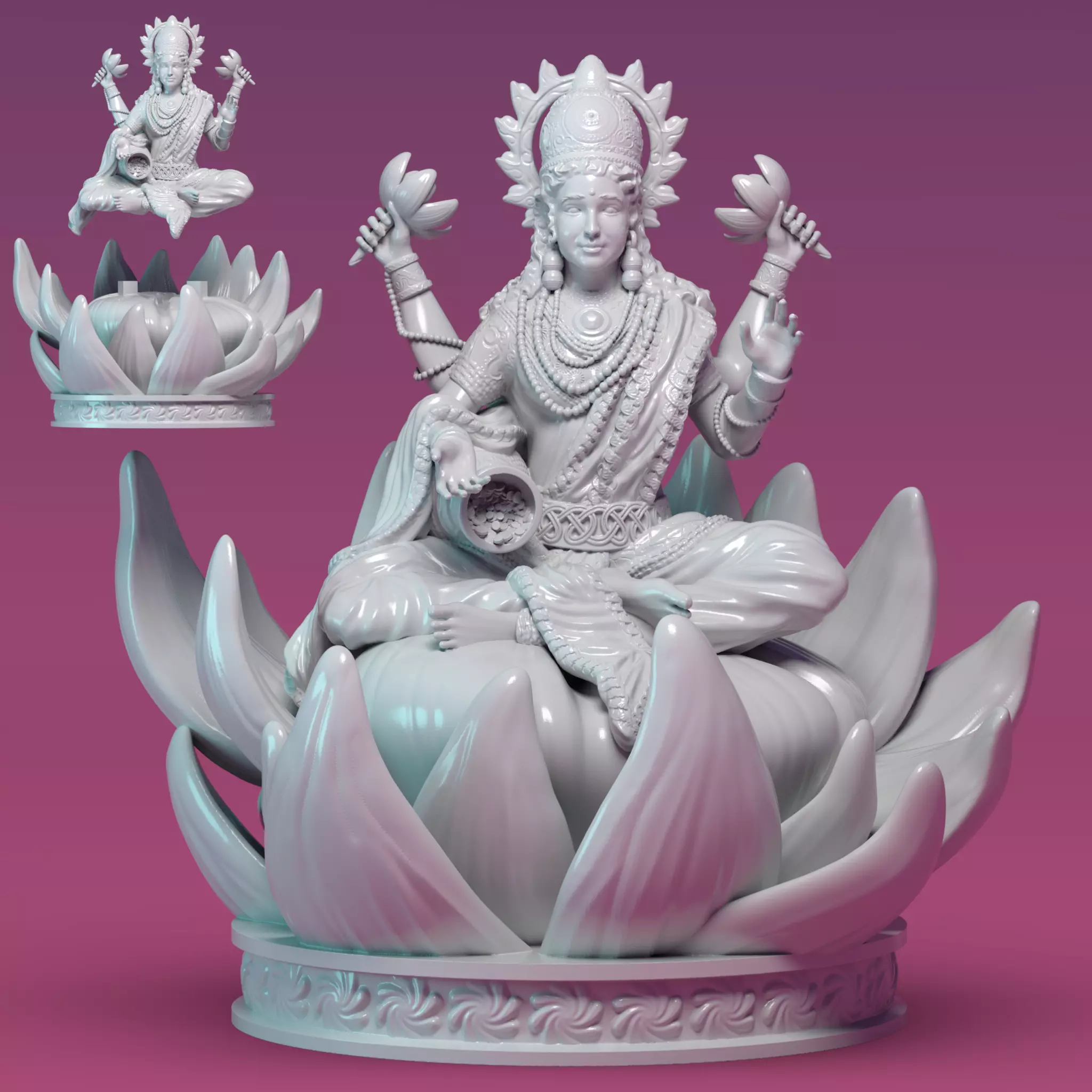 LAKSHMI statue of lotus flower 3D print model_0