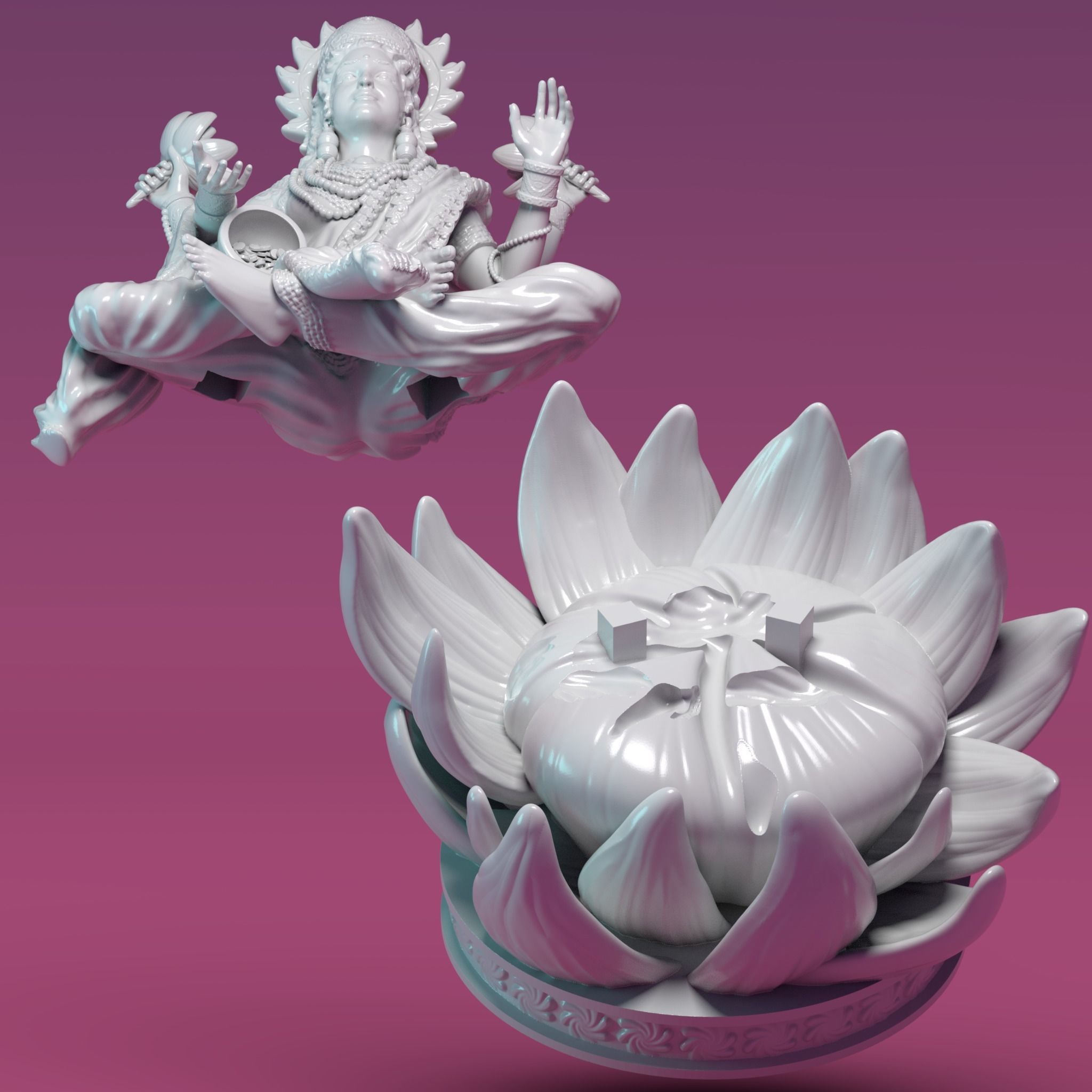 LAKSHMI statue of lotus flower 3D print model_5