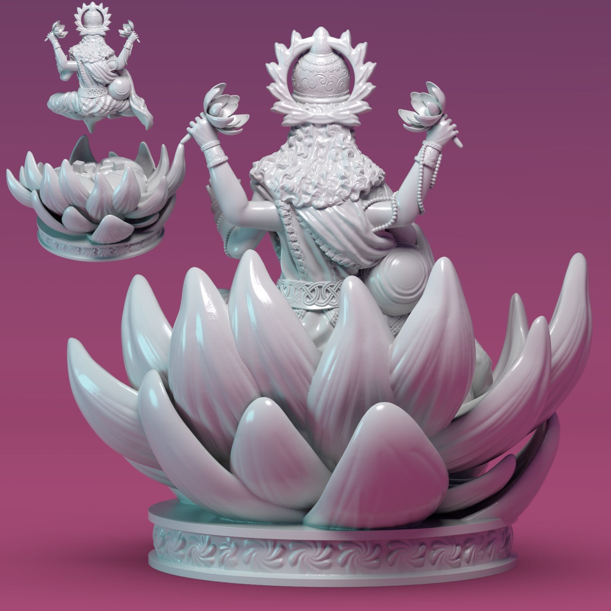 LAKSHMI statue of lotus flower 3D print model_3